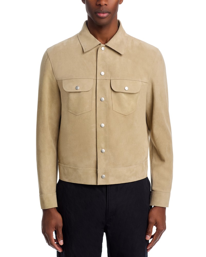Frame Suede Trucker Jacket in Oxford Beige