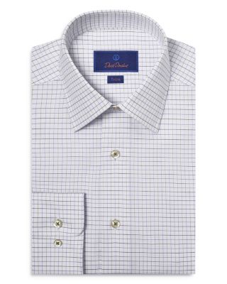 David Donahue - Trim Fit Dobby Tattersall Check Dress Shirt