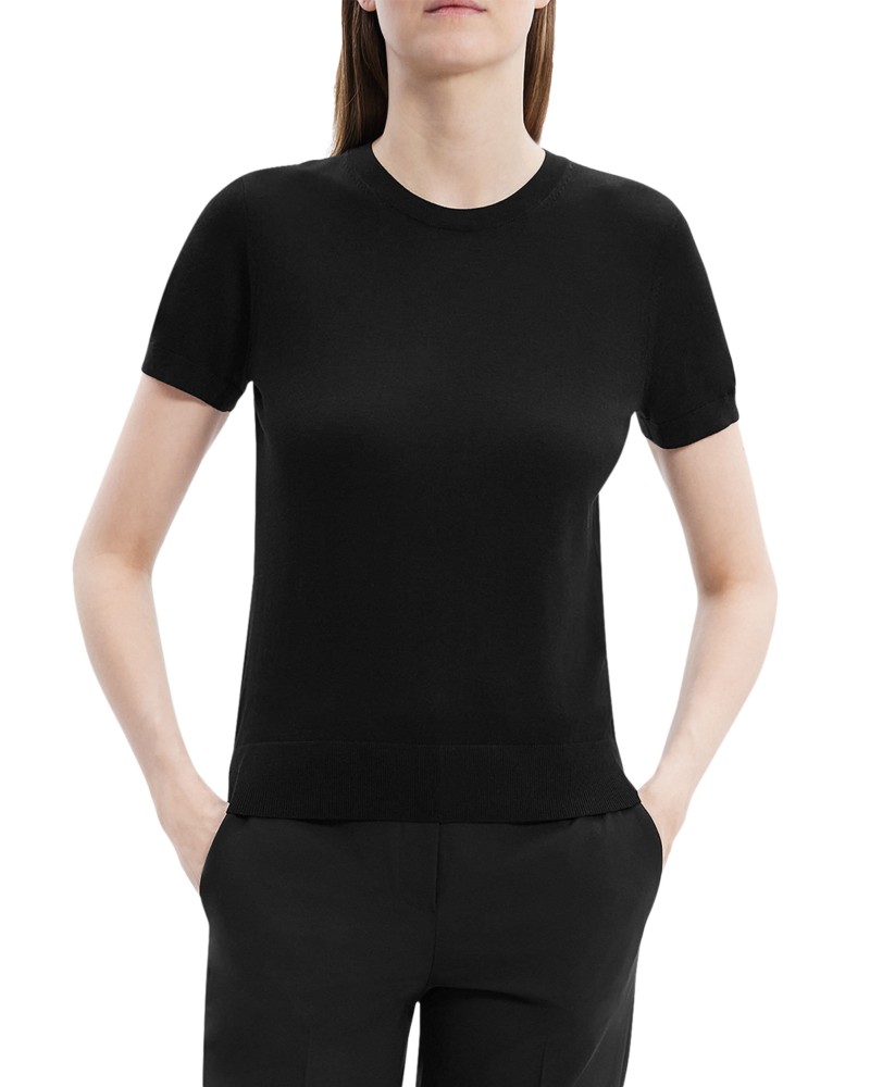 Theory Lightweight Wool Short Sleeve Top in Black