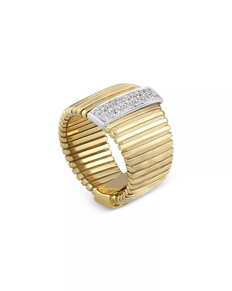 Alberto Milani 18K Yellow Gold Via Mercanti Tubogas Diamond Pave Wide Band Ring