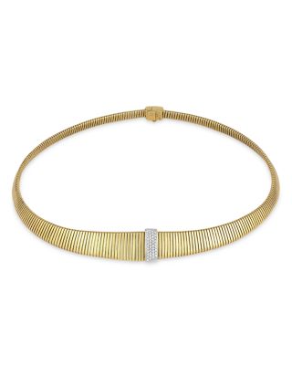 18K Yellow Gold Via Mercanti Tubogas Diamond Pav&eacute; Collar Necklace, 17.3"