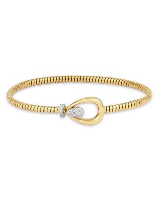 18K Yellow Gold Via Mercanti Tubogas Diamond Accent Bangle Bracelet