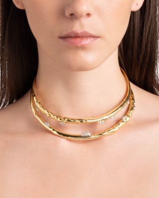 Crystal Thorned Structured Open Collar Necklace in 14K Gold Plated, 4.75"