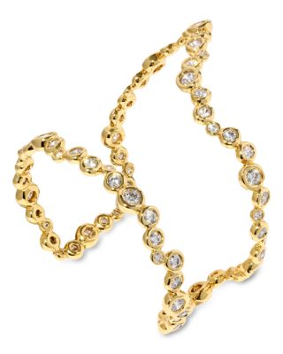 Asterales Cubic Zirconia Open Wave Cuff Bracelet in 14K Gold Plated