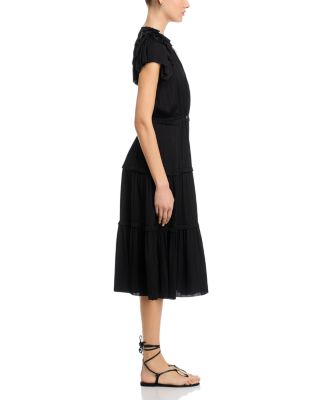Flutter Sleeve Split Neck Flare Airflow Dress