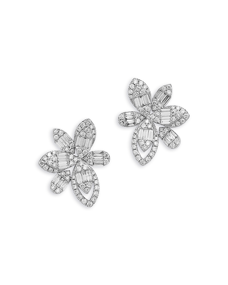 Bloomingdale's Fine Collection Diamond Flower Earrings In 14k White Gold, 1.34 Ct. T. W. In White
