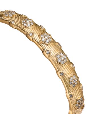 Diamond Bangle with Flowers in 14K Yellow Gold, 1.28 tcw