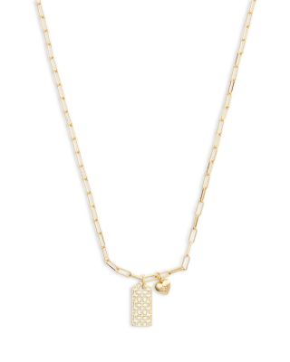 Signature Quilted Cutout Hangtag Pendant Necklace, 16"