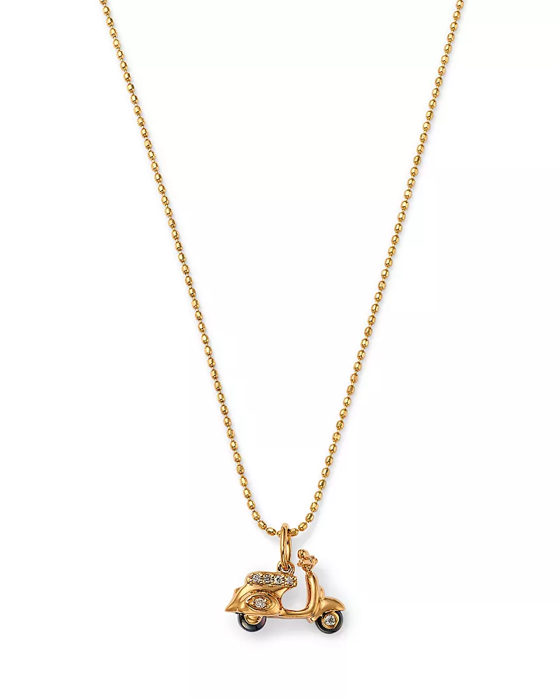 Sydney Evan 14K Yellow Gold Diamond Vespa Charm Pendant Necklace, 0.04 tcw