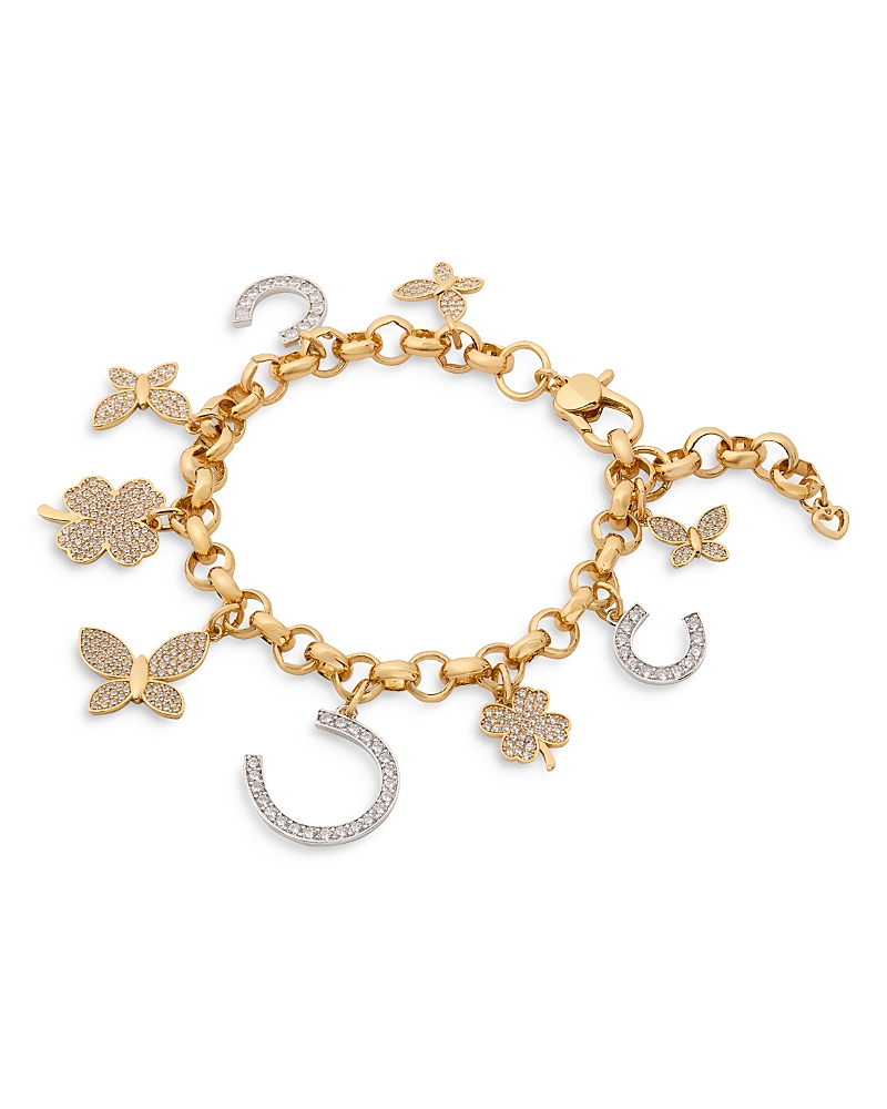Kate Spade Two-tone Cubic Zirconia Pave Lucky Charm Bracelet In Two Tone