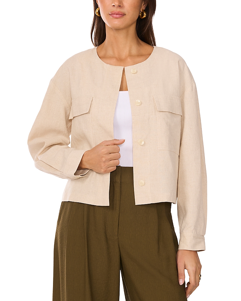 Vince Camuto Cropped Button Front Jacket In Oyster Grey