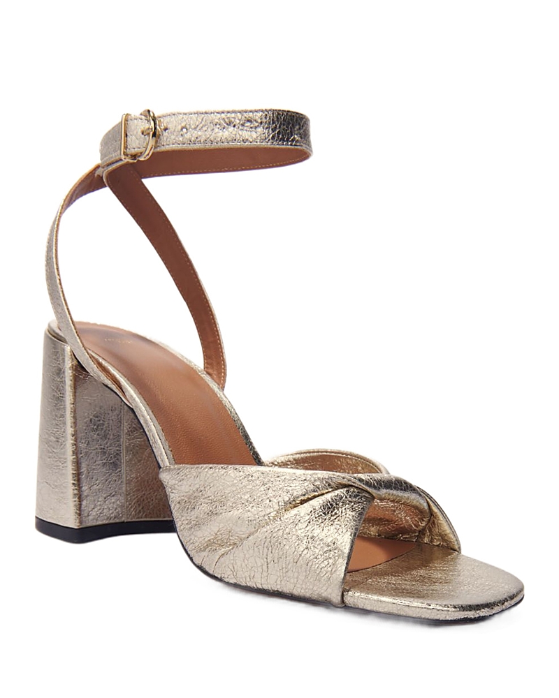 Maje Metallic Leather Sandals With Heels In Gold