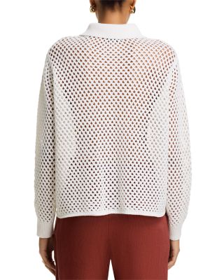 Open Stitch Crochet Polo Sweater - Exclusive