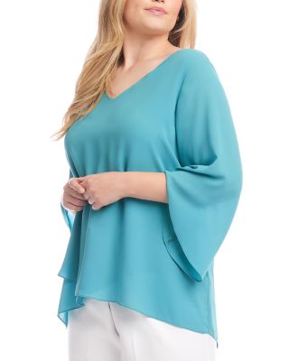 Plus Bracelet Sleeve Asymmetric Blouse