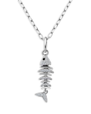 Pav&eacute; Fish Pendant Necklace in Sterling Silver, 16"-18" - Exclusive
