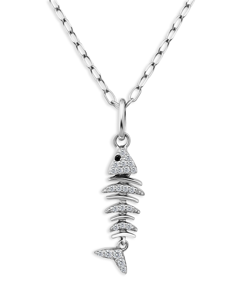 Aqua Pave Fish Pendant Necklace in Sterling Silver, 16-18 - Exclusive
