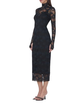 black and peach lace dress Peach Velvet Lace Detail Bell Sleeve Sheath Dress – New Yorker's Apparel main image 0