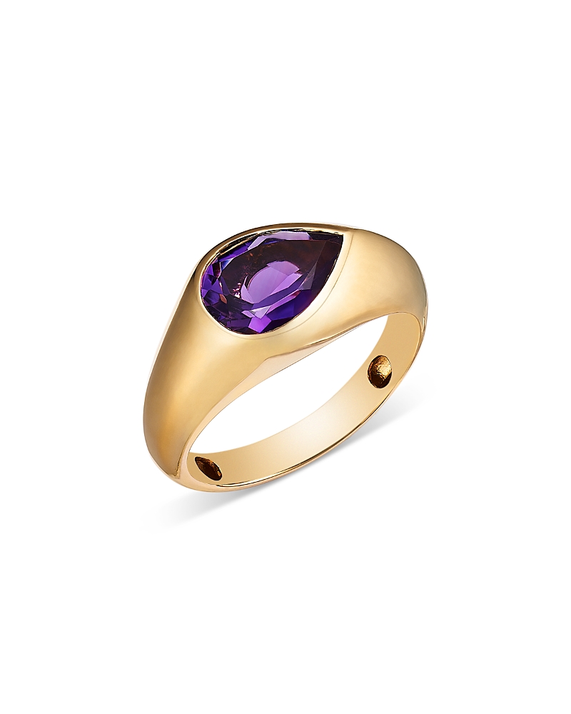 Shop Bloomingdale's Fine Collection Pear-shaped Amethyst Bold Ring In 14k Yellow Gold In Purple/gold