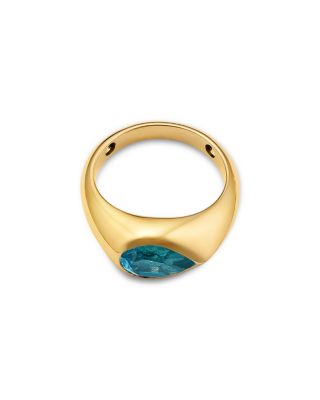 Pear Shaped Swiss Blue Topaz Bold Gold Ring in 14K Yellow Gold
