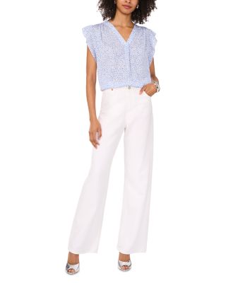 Ruffled Sleeve V Neck Top