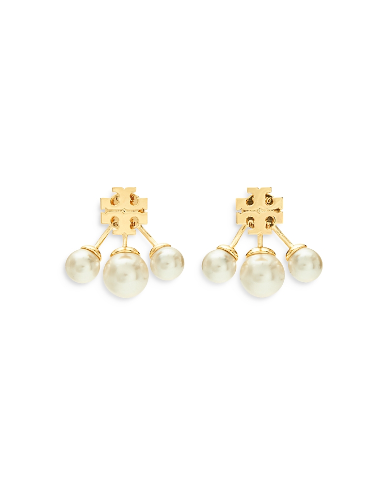 Tory Burch Kira Imitation Pearl Front To Back Earrings In Gold Tone In Gold