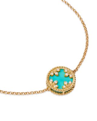 18K Yellow Gold Venetian Princess Medallion Turquoise, Mother of Pearl, & Diamond Reversible Bracelet, 7"