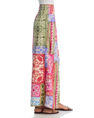 Mixed Print Smocked Waist Wide Leg Pants - Exclusive 