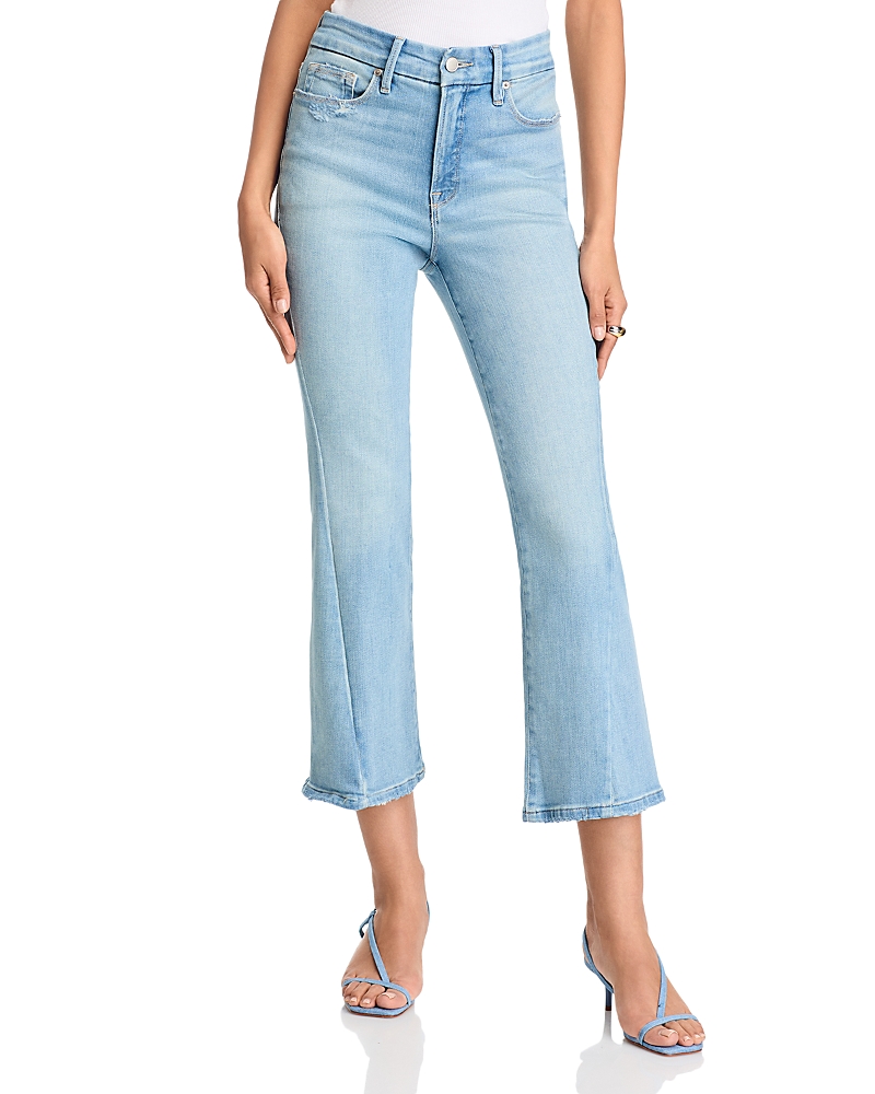 GOOD AMERICAN MID RISE SKINNY FIT CROPPED MINI BOOTCUT JEANS IN INDIGO