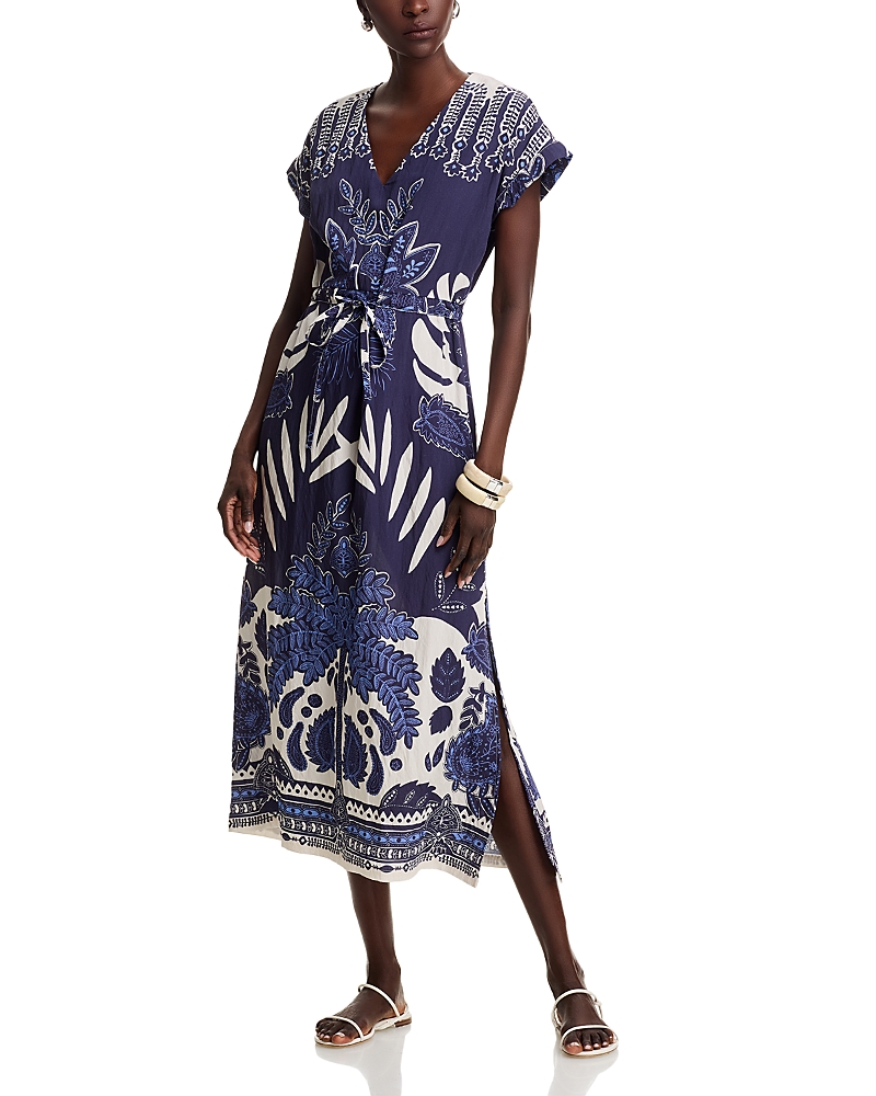 La Fee Maraboutee V Neck Midi Dress In Stone Blue