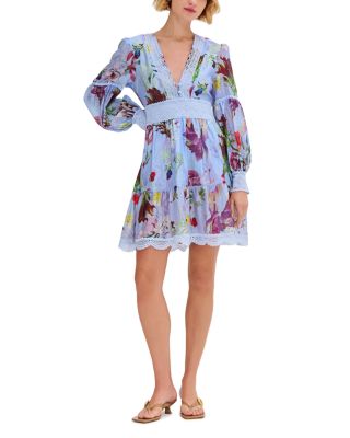 Lily Flower Long Sleeved Plunge Mini Dress