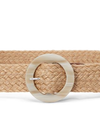 Woven Jute Faux Horn Buckle Wide Belt