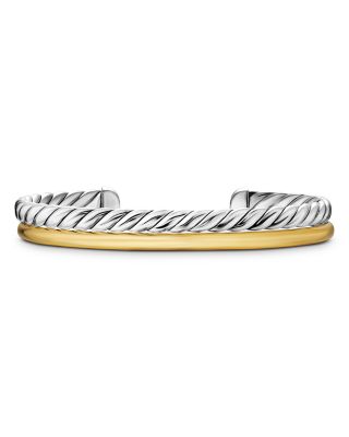 DY Mercer Two Row Cuff Bracelet in Sterling Silver with 18K Yellow Gold, 8mm