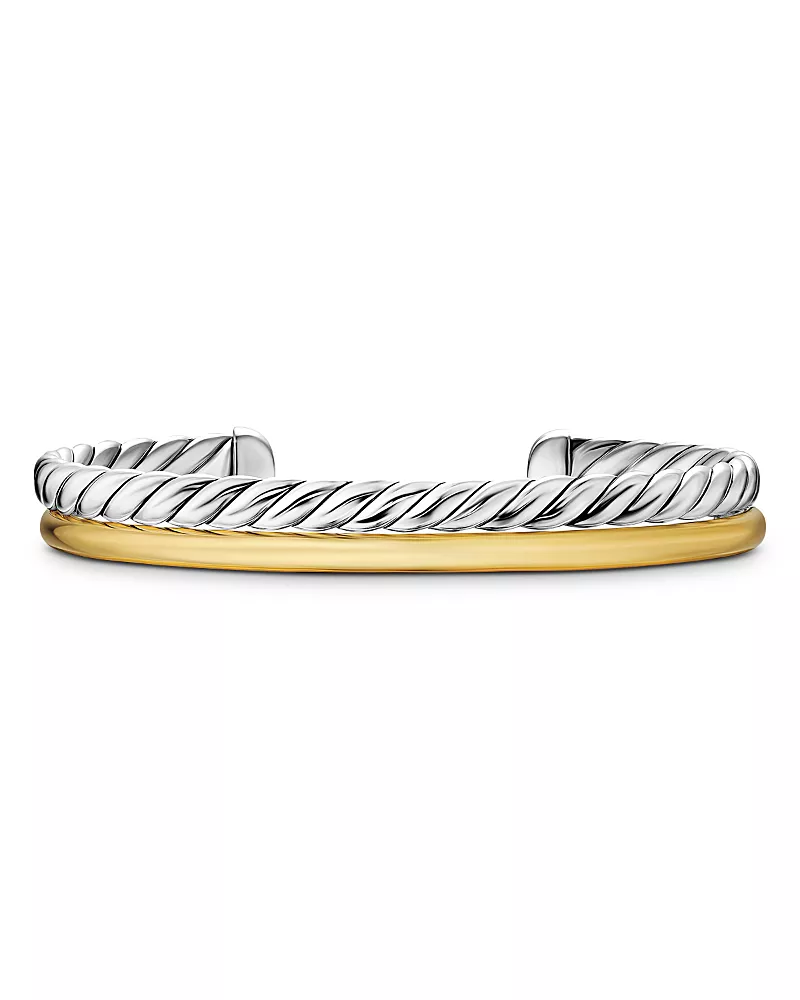Dy Mercer Two Row Cuff Bracelet in Sterling Silver with 18K Yellow Gold, 8mm