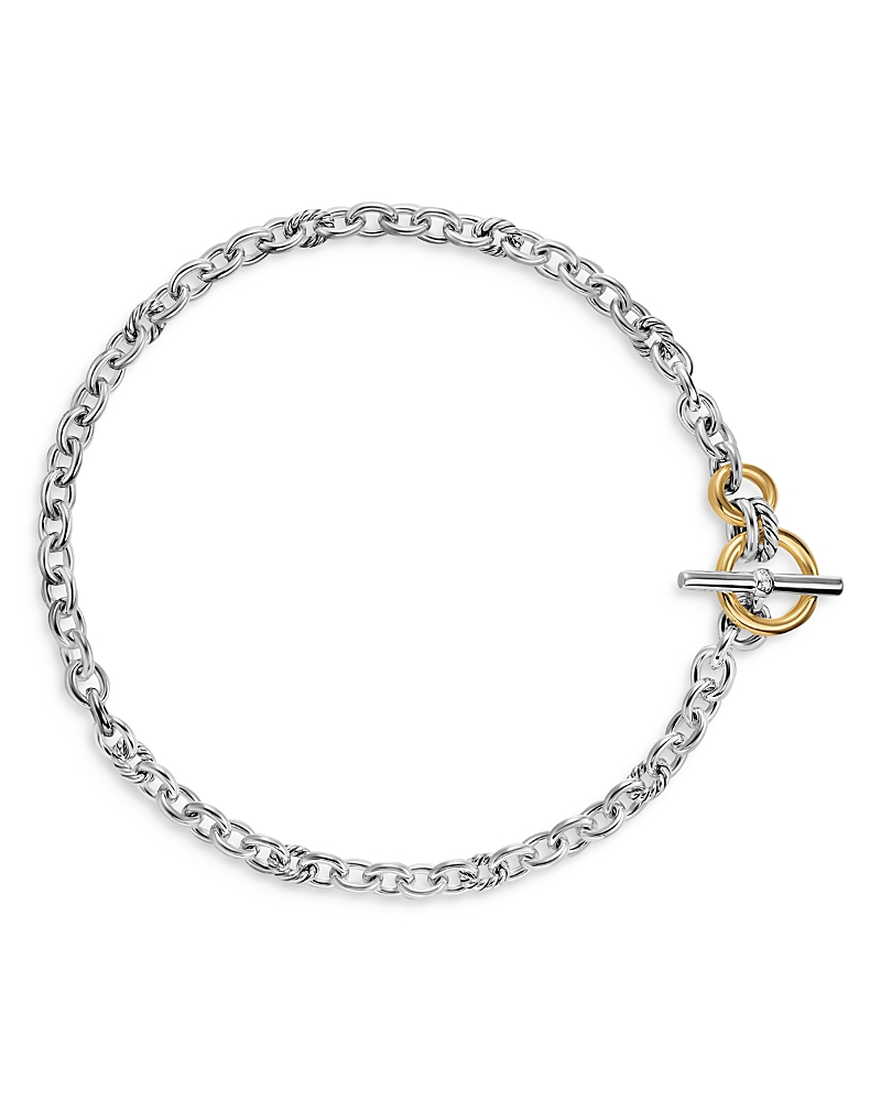 David Yurman Mercer Toggle Chain Necklace in Sterling Silver with 18K Yellow Gold and Diamonds, 12.7mm