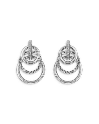 DY Mercer Triple Ring Drop Earrings in Sterling Silver with Diamonds, 35.6mm