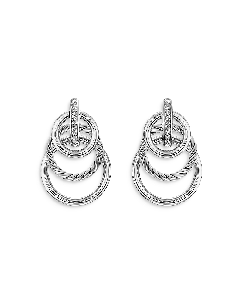 Dy Mercer Triple Ring Drop Earrings in Sterling Silver with Diamonds, 35.6mm