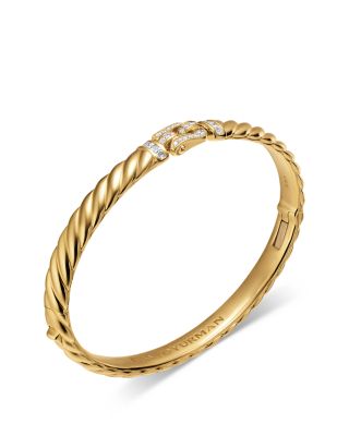 Sculpted Cable Buckle Bracelet in 18K Yellow Gold with Diamonds, 6mm