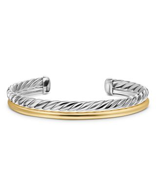 Two Row Cuff Bracelet in Sterling Silver with 18K Yellow Gold, 8mm