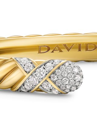 Sculpted Cable X Cuff Bracelet in 18K Yellow Gold with Diamonds, 6mm