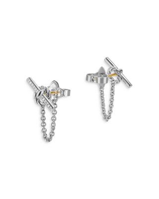 DY Mercer Petite Toggle Stud Earrings in Sterling Silver with Diamonds, 38.2mm