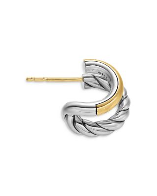 Double Hoop Huggie Earrings in Sterling Silver with 18K Yellow Gold, 7.8mm