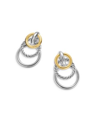 DY Mercer Triple Ring Drop Earrings in Sterling Silver with 18K Yellow Gold, 35.6mm