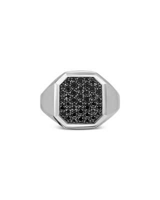 Men's Streamline Signet Ring in Sterling Silver with Black Diamonds, 18mm