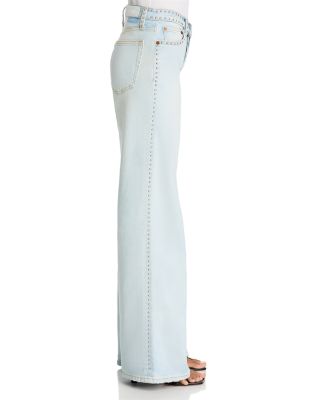 Studded Mid Rise Wide Leg Jeans in Acqua Stud