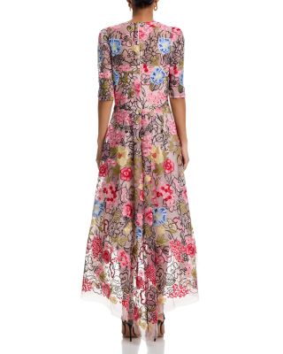 Embroidered Floral High Low Fit and Flare Dress