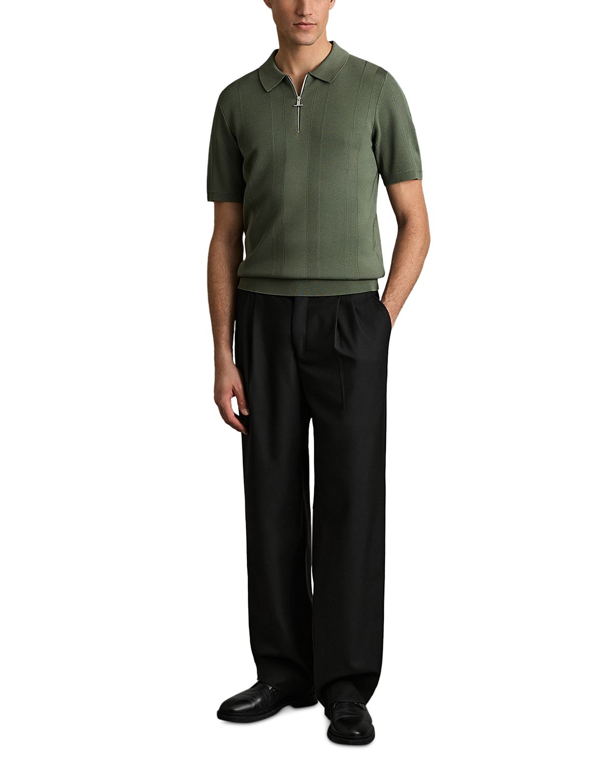 Reiss Bart Textured Half Zip Polo Shirt