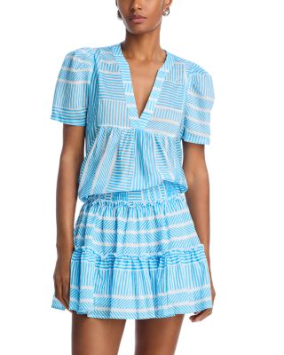Striped V Neck Top & Smocked Skirt - Exclusive
