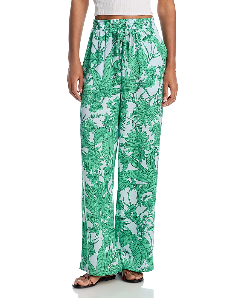 AQUA PALM PRINT WIDE LEG PANTS - EXCLUSIVE