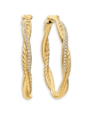 18K Yellow Gold Petite Infinity Hoop Earrings with Pav&eacute; Diamonds