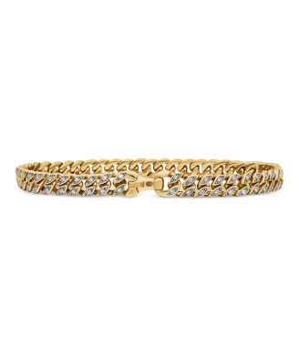 Men's Curb Chain Bracelet in 18K Yellow Gold with Diamonds, 6mm